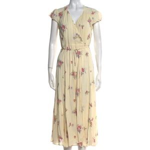 Reformation Carina Cream and Pink Floral Wrap Midi Dress